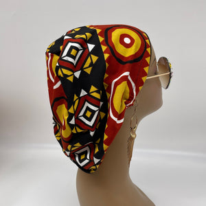 Niceroy surgical SCRUB HAT Cap, colorful Ankara Europe style, black, yellow wine African print fabric and satin lining option.