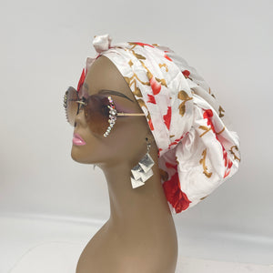 Reversible SATIN BONNET Head WRAP for healthy hair with edge wrap white Red Floral Bonnet