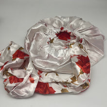 Load image into Gallery viewer, Reversible SATIN BONNET Head WRAP for healthy hair with edge wrap white Red Floral Bonnet