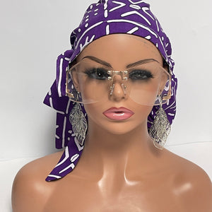 Adjustable 2XL JUMBO PONY SCRUB Cap, Purple White Black cotton fabric surgical nursing hat for Extra long/thick Hair/Locs