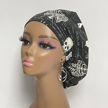 Load image into Gallery viewer, Niceroy surgical SCRUB HAT Cap, Europe style black white glow in the dark cotton fabric hat and satin lining option.